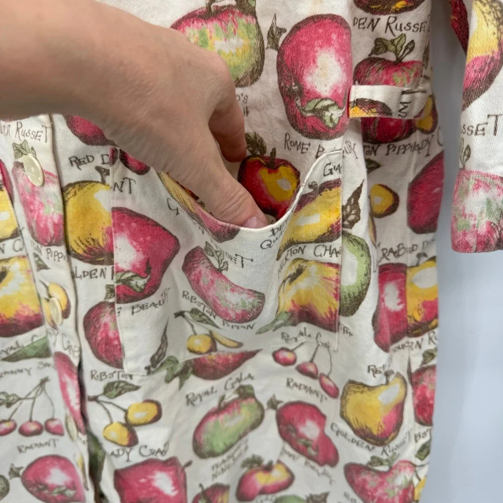 VTG Gianna Rose Apple Print Button Up Garden Artist Smock Cottage Core Nature OS - Picture 4 of 11